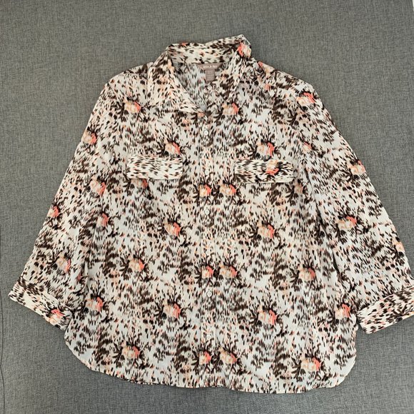 White‎ Stag Button Down Chiffon Blouse Collared XL (16-18) Long Sleeve Polyester - Picture 1 of 13